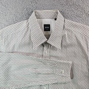 Boss Hugo Boss Fitted Dress Shirt Men Large Geometric Button Up Long‎ Sleeve